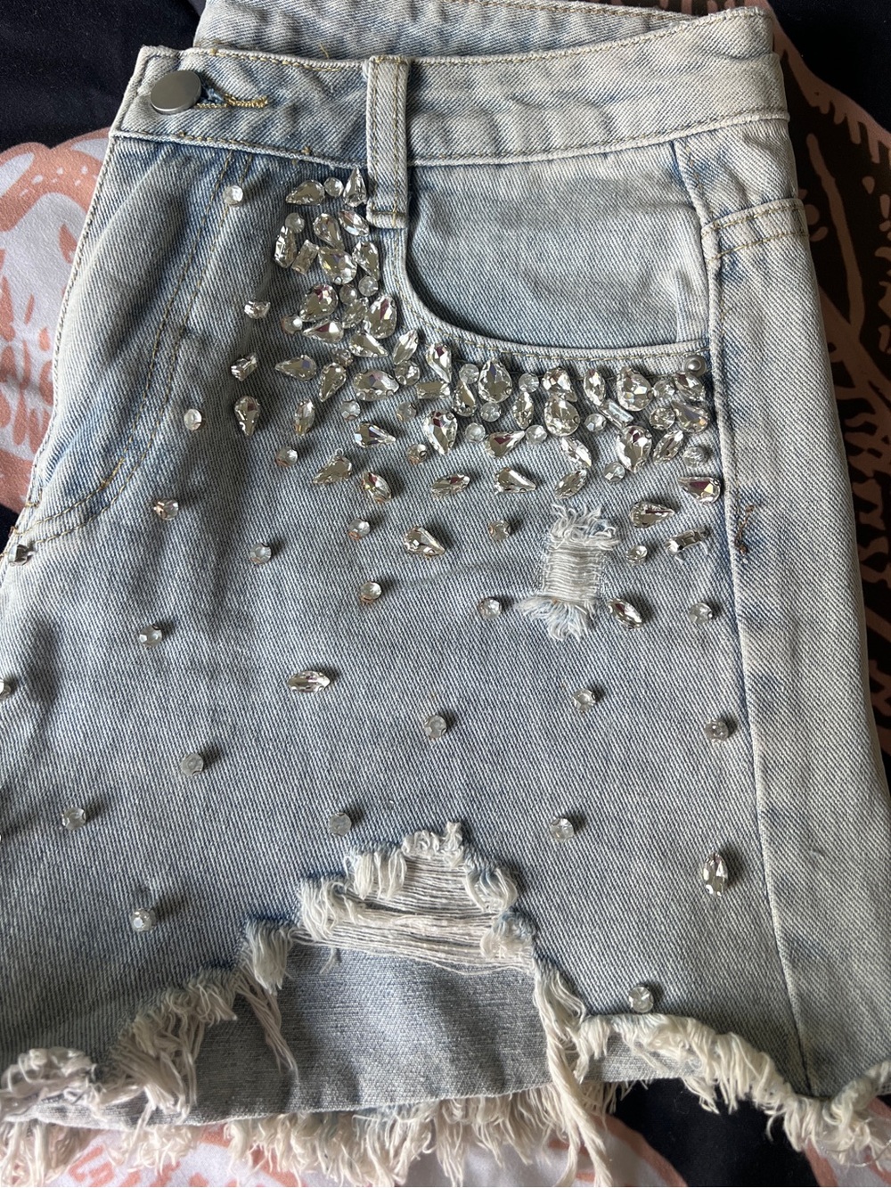 Embellished Light Blue Denim Shorts - Picture 5 of 10
